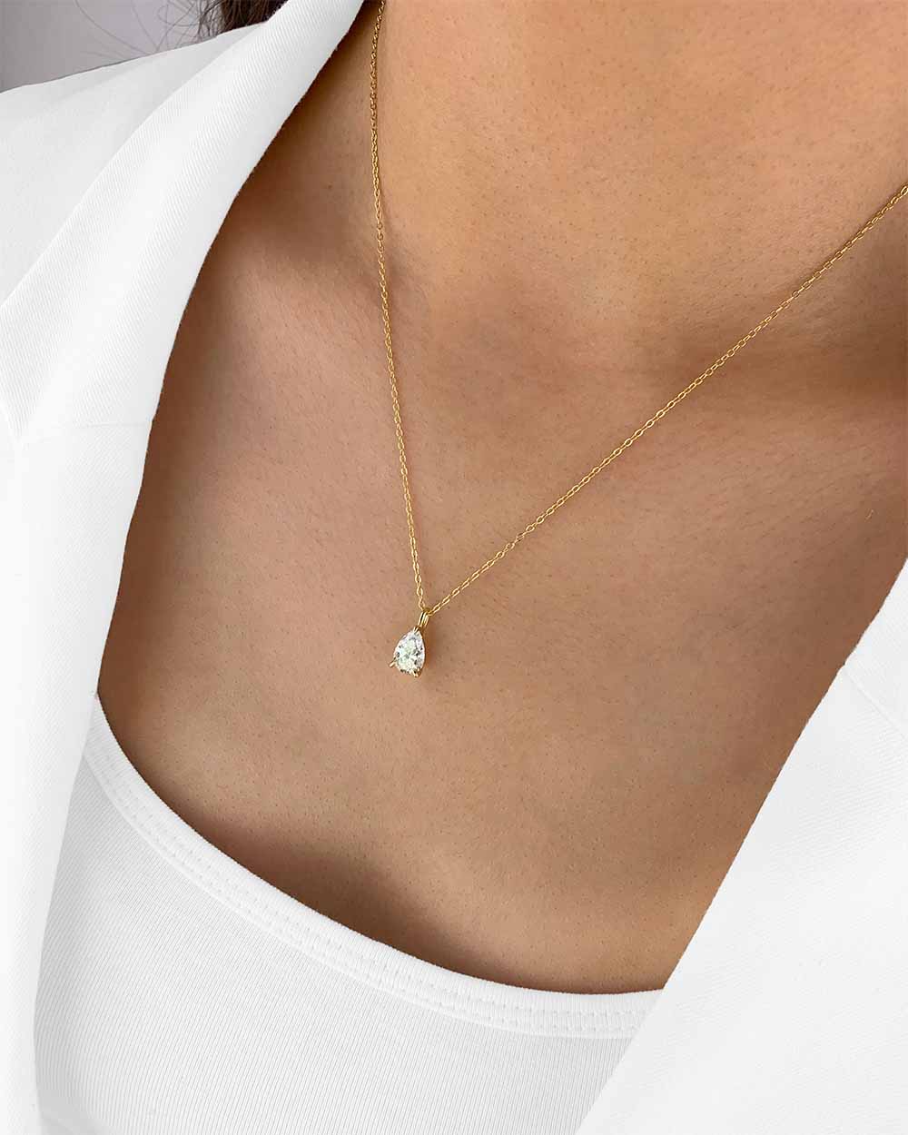 Damen Halskette Silber 925 Solitär Anhänger Kristall Tropfen 'Aurelia', filigrane Silberkette Kristallanhänger dünne Kette kleiner Stein tropfenförmig