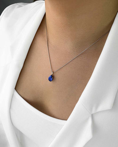DANIEL CLIFFORD „Violette“ Damen Halskette Silber 925 Anhänger Kristall blau, 45cm filigrane Silberkette Kristallanhänger dünne Kette Stein königsblau