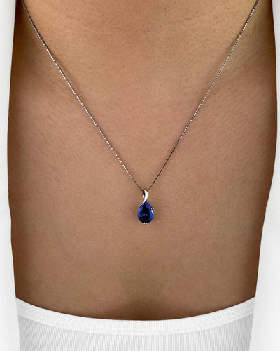DANIEL CLIFFORD „Violette“ Damen Halskette Silber 925 Anhänger Kristall blau, 45cm filigrane Silberkette Kristallanhänger dünne Kette Stein königsblau