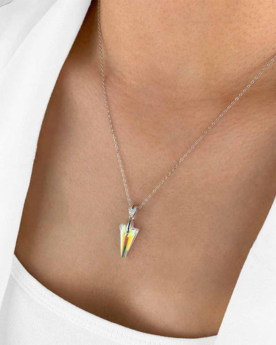 Damen Halskette Silber 925 Regenbogen Ice Kristall Anhänger Dreieck 'Crystel', filigrane Silberkette Kristallanhänger bunt leuchtend Kristallkette 