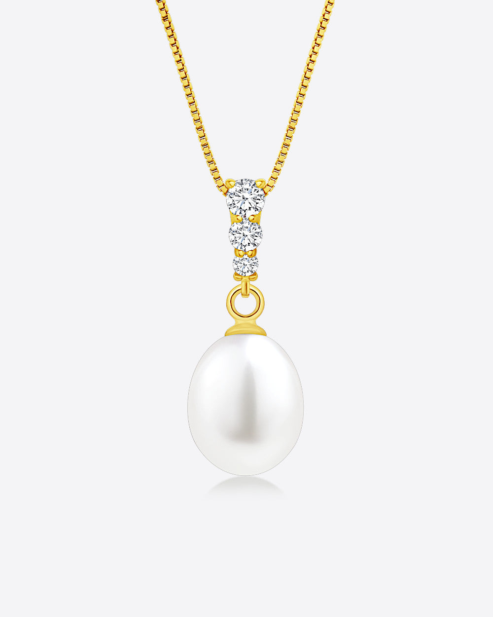 Damen Halskette Silber 925 vergoldet 1 Perle Anhänger Perlenkette 'Marielle', filigrane Silberkette goldener Perlenanhänger Kette echt Süßwasserzucht
