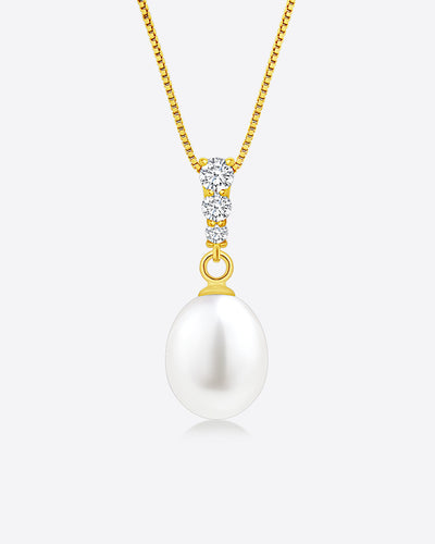 Damen Halskette Silber 925 vergoldet 1 Perle Anhänger Perlenkette 'Marielle', filigrane Silberkette goldener Perlenanhänger Kette echt Süßwasserzucht