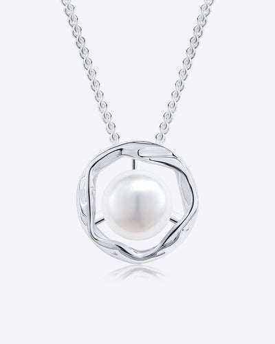 Damen Halskette Silber 925 Anhänger Perle 'Matilde', filigrane Silberkette mit einer Perle Perlenanhänger 1 Süßwasserzuchtperle echt Perlenkette weiß 