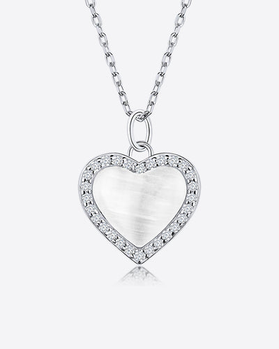 Damen Halskette Silber 925 Anhänger Herz Kristall Opal 'Elina', filigrane Silberkette Herzanhänger klein, dünne Kette Kristallanhänger Herzkette Stein