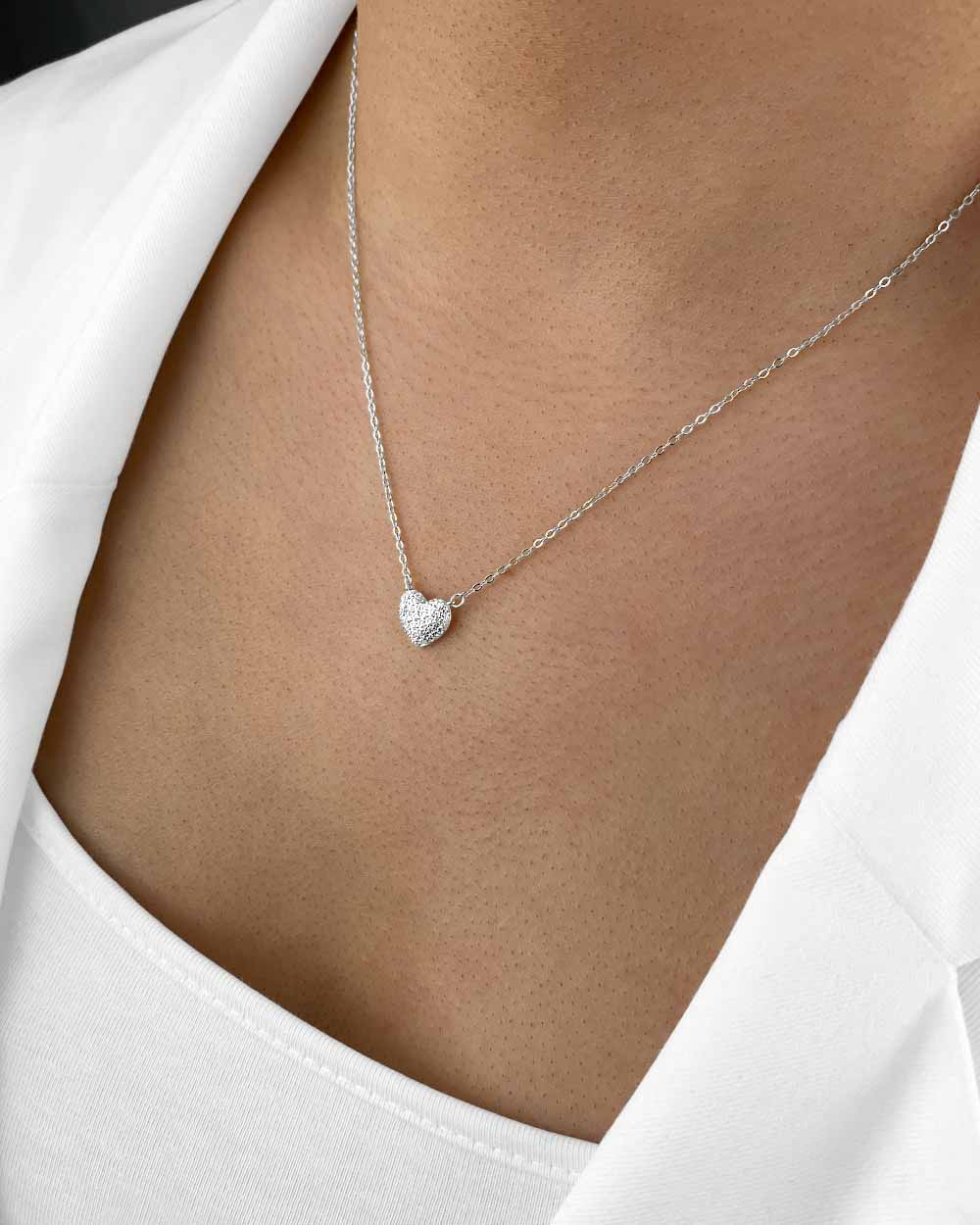 Damen Halskette Silber 925 Anhänger Herz 'Maria', 45cm filigrane Silberkette Herzanhänger Kristalle silberne Herzkette mit Steinen