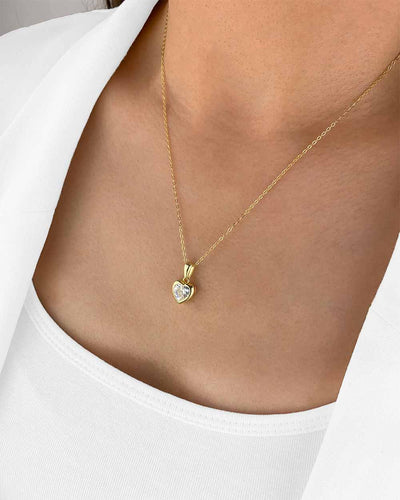 Damen Halskette Silber 925 vergoldet Herz Anhänger Kristall 'Lovina', goldene Silberkette Herzanhänger, dünne Kette mit Herzkristall Stein Herzkette