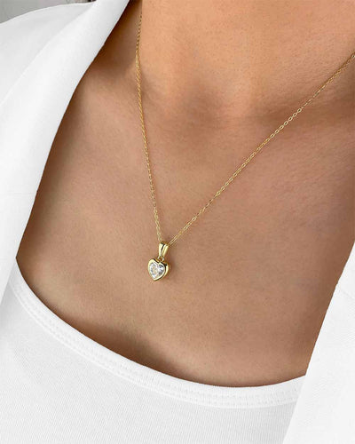 Damen Halskette Silber 925 vergoldet Herz Anhänger Kristall 'Lovina', goldene Silberkette Herzanhänger, dünne Kette mit Herzkristall Stein Herzkette