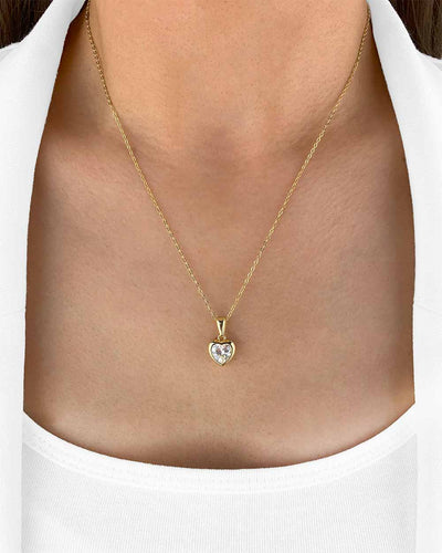 Damen Halskette Silber 925 vergoldet Herz Anhänger Kristall 'Lovina', goldene Silberkette Herzanhänger, dünne Kette mit Herzkristall Stein Herzkette
