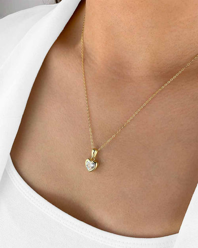 Damen Halskette Silber 925 vergoldet Herz Anhänger Kristall 'Lovina', goldene Silberkette Herzanhänger, dünne Kette mit Herzkristall Stein Herzkette