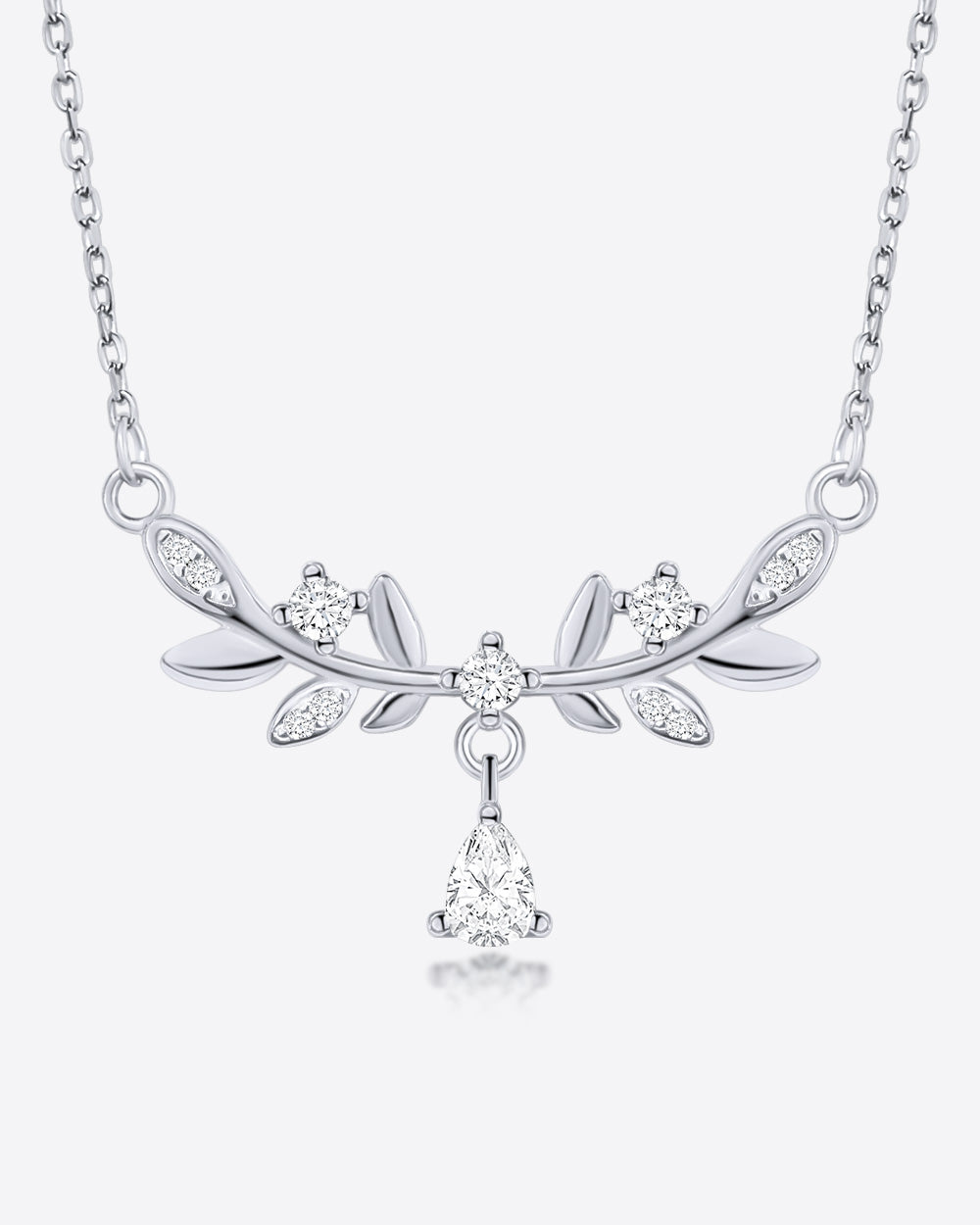 Damen Halskette Silber 925 Anhänger Kristall Lorbeerkranz 'Lorena', filigrane Silberkette mit Kristallanhänger Lorbeer Blätter klein, DANIEL CLIFFORD