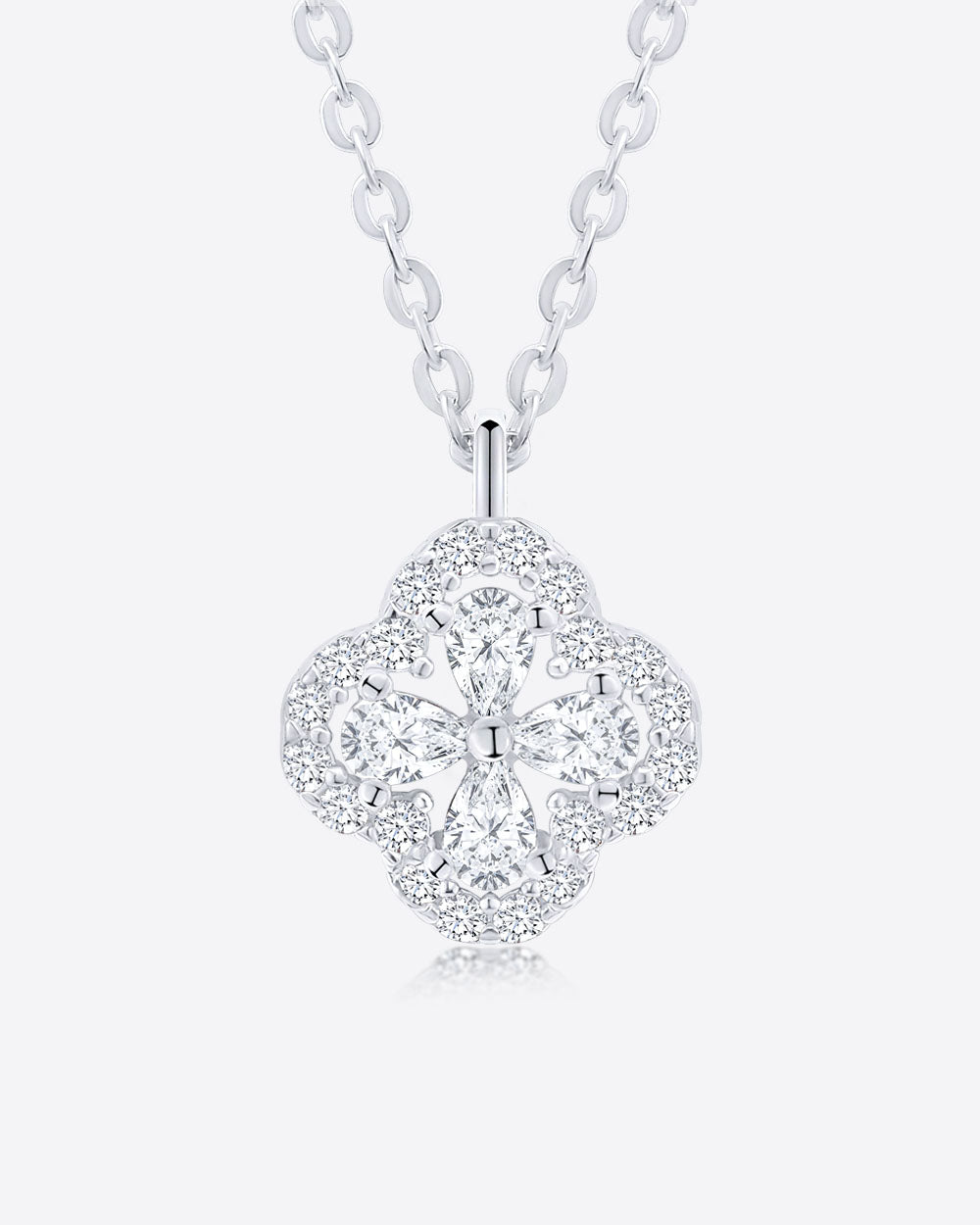 Damen Halskette Silber 925 Clover Anhänger Vierpass Kristall Steine 'Monique', filigrane Silberkette Kristallanhänger rundes Viereck Quatrefoil Kette