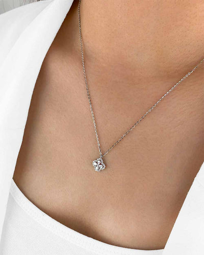 Damen Halskette Silber 925 Clover Anhänger Vierpass Kristall Steine 'Monique', filigrane Silberkette Kristallanhänger rundes Viereck Quatrefoil Kette