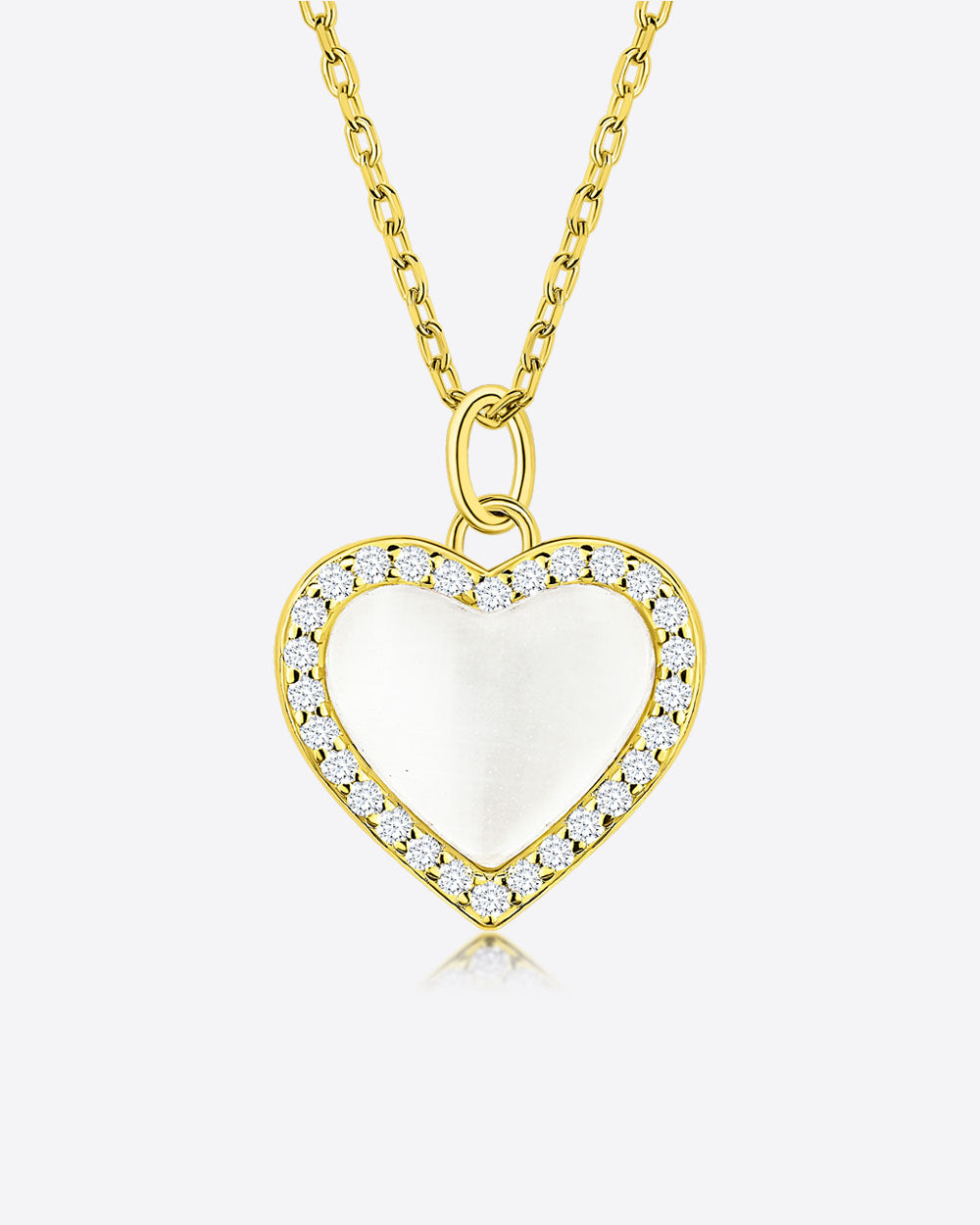 Damen Halskette Silber 925 18 Karat Gelbgold vergoldet Anhänger Herz Kristall Opal 'Elina', filigrane Goldkette Herzanhänger klein, dünne Kette Kristallanhänger Herzkette Stein