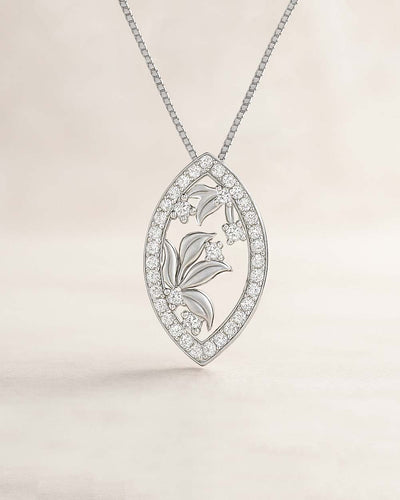 Daniel Cilfford Damen Halskette Silber 925 Anhänger Zirkonia Kristall Blüte Oliven Baum Paradies Silberkette Geschenk Schmuck Frau Freundin Mutter Schwester