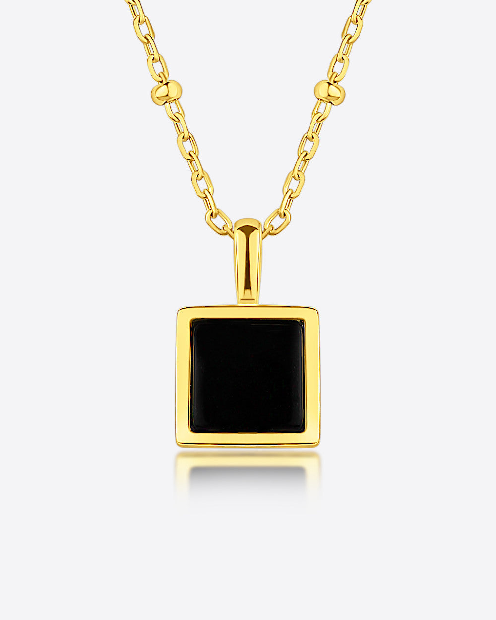 Damen Halskette Silber 925 vergoldet Anhänger Kristall schwarz 'Amara', goldene Silberkette Kristallanhänger quadratisch, dünne Kette Stein Quadrat