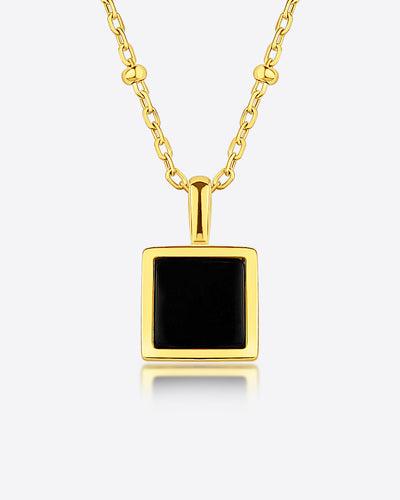 Damen Halskette Silber 925 vergoldet Anhänger Kristall schwarz 'Amara', goldene Silberkette Kristallanhänger quadratisch, dünne Kette Stein Quadrat
