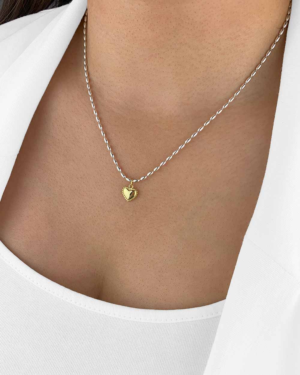 Damen Halskette Silber 925 Anhänger Herz 'Lenia' vergoldet, 45cm Silberkette goldener Herzanhänger klein Kette ovale Silberperlen Herzkette CLIFFORD
