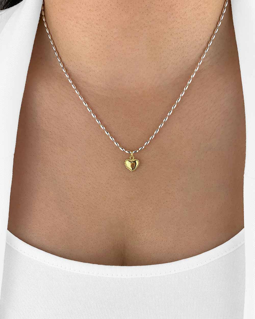Damen Halskette Silber 925 Anhänger Herz 'Lenia' vergoldet, 45cm Silberkette goldener Herzanhänger klein Kette ovale Silberperlen Herzkette CLIFFORD