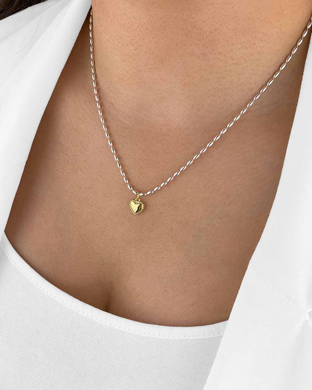 Damen Halskette Silber 925 Anhänger Herz 'Lenia' vergoldet, 45cm Silberkette goldener Herzanhänger klein Kette ovale Silberperlen Herzkette CLIFFORD