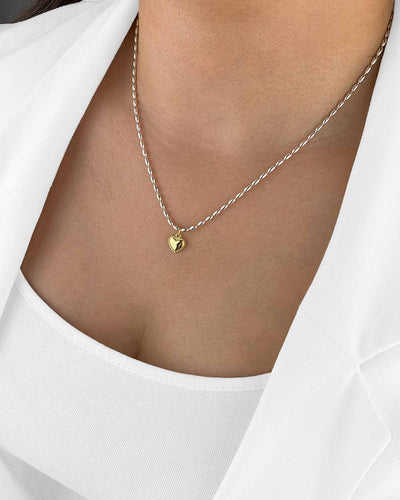 Damen Halskette Silber 925 Anhänger Herz 'Lenia' vergoldet, 45cm Silberkette goldener Herzanhänger klein Kette ovale Silberperlen Herzkette CLIFFORD