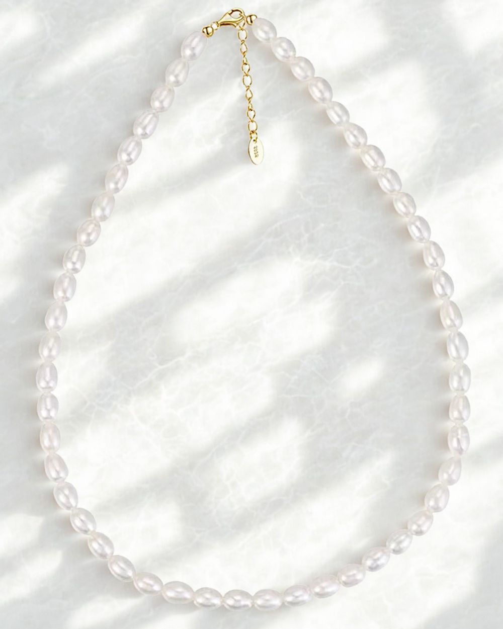 Damen Halskette Silber 925 vergoldet Süßwasserzucht Perlen 'Pearl', klassische Perlenkette weiße Perlen Perlencollier, Collier Süsswasserzuchtperlen
