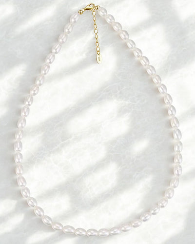 Damen Halskette Silber 925 vergoldet Süßwasserzucht Perlen 'Pearl', klassische Perlenkette weiße Perlen Perlencollier, Collier Süsswasserzuchtperlen