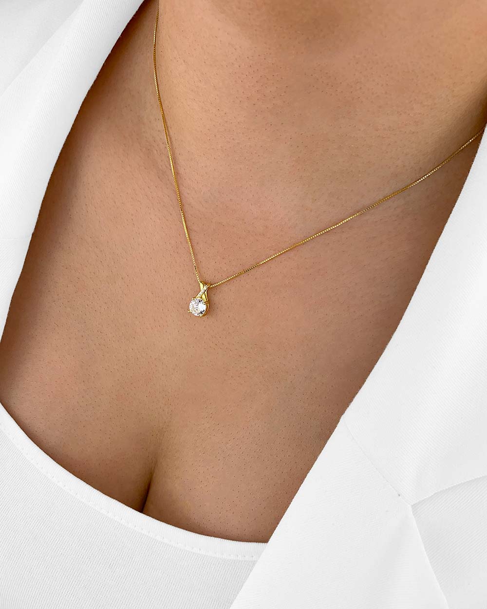 Damen Halskette Silber 925 vergoldet Anhänger Kristall 'Ashley', filigrane Silberkette schlicht Solitaire goldene Kette kleiner Stein, Daniel Clifford