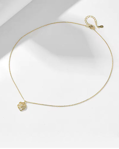 Damen Halskette Silber 925 vergoldet Anhänger Rosenblüte 'Rose', Rosenanhänger goldene Silberkette Blütenanhänger dünne Kette Blume Kristall Steinchen