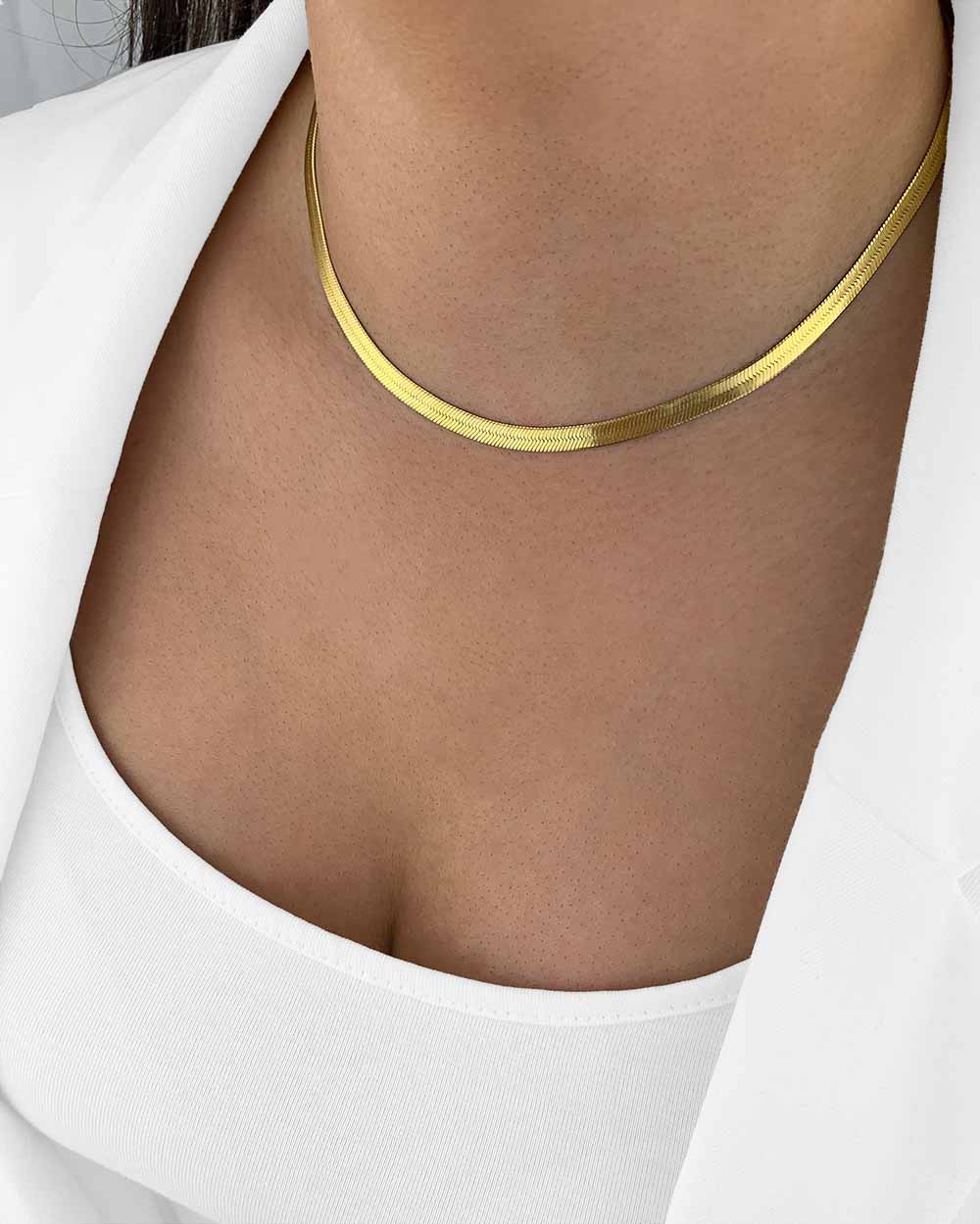 Damen Halskette 925 Silber vergoldet 18k 'Jasmine', 31cm  40cm goldene  Silberkette breit, Schlangenkette flache Fischgrtenkette Choker | Clifford   Daniel Clifford