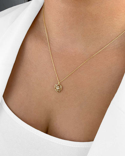 Damen Halskette Silber 925 vergoldet Anhänger Rosenblüte 'Rose', Rosenanhänger goldene Silberkette Blütenanhänger dünne Kette Blume Kristall Steinchen