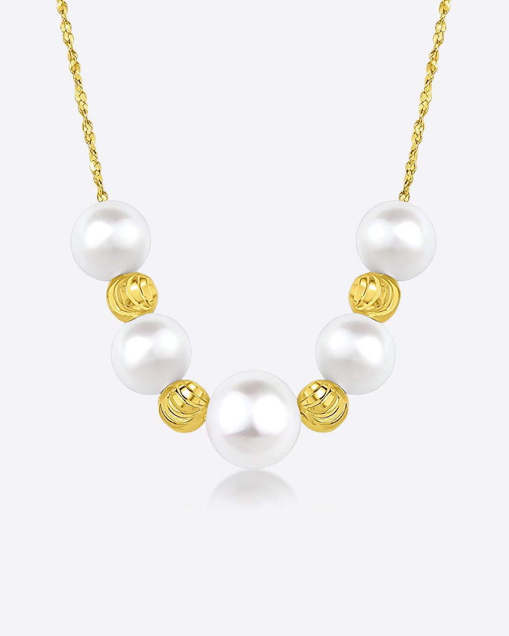 Damen Halskette Silber 925 Gelbgold vergoldet Süßwasserzucht Perlen weiß 'Maisy', filigrane Goldkette Collier Perlencollier mit Goldkugeln Perlenkette Sterlingsilber