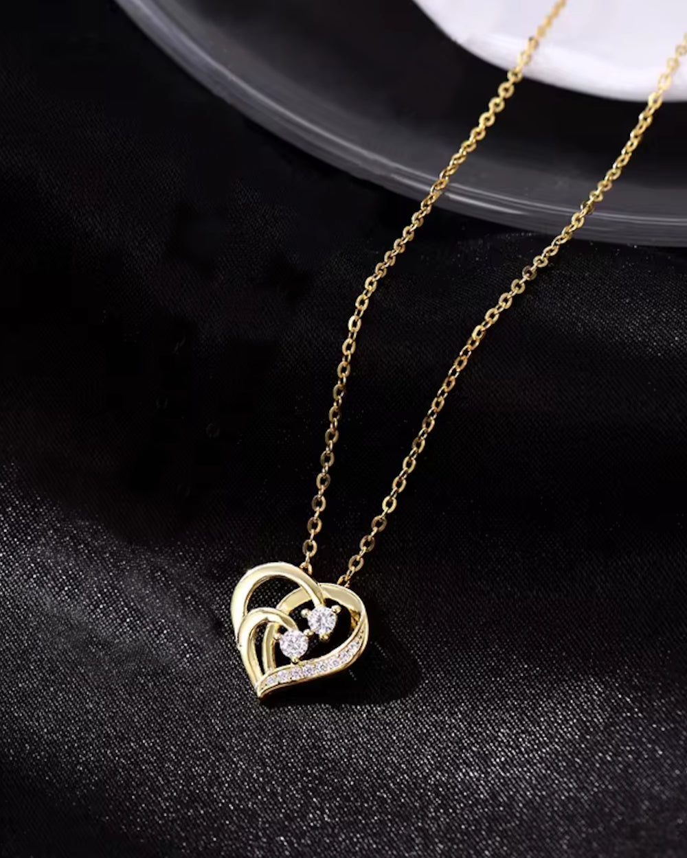 Halskette Damen Silber 925 Herz Anhänger Stein 'Gabrielle', filigrane Herzkette Anhänger Kristall Silberkette Herz Kette Doppelherz DANIEL CLIFFORD