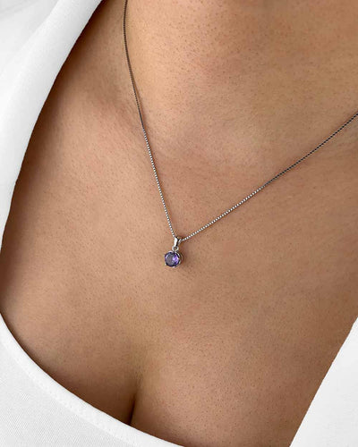 Damen Halskette Silber 925 Anhänger Kristall rund lila 'Scarlett' 45cm filigrane Silberkette dünn Kette violett Kristallanhänger klein DANIEL CLIFFORD