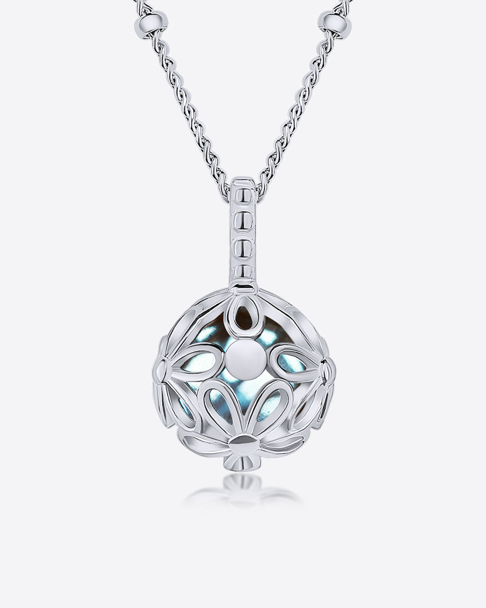 Damen Halskette Silber 925 Anhänger Mondstein rund Glaskugel 'Mystique' 45cm rhodinierte Silberkette filigran Mondsteinkette Kugel Kristall CLIFFORD