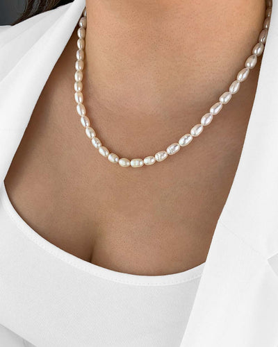 Damen Halskette Silber 925 vergoldet Süßwasserzucht Perlen 'Pearl', klassische Perlenkette weiße Perlen Perlencollier, Collier Süsswasserzuchtperlen