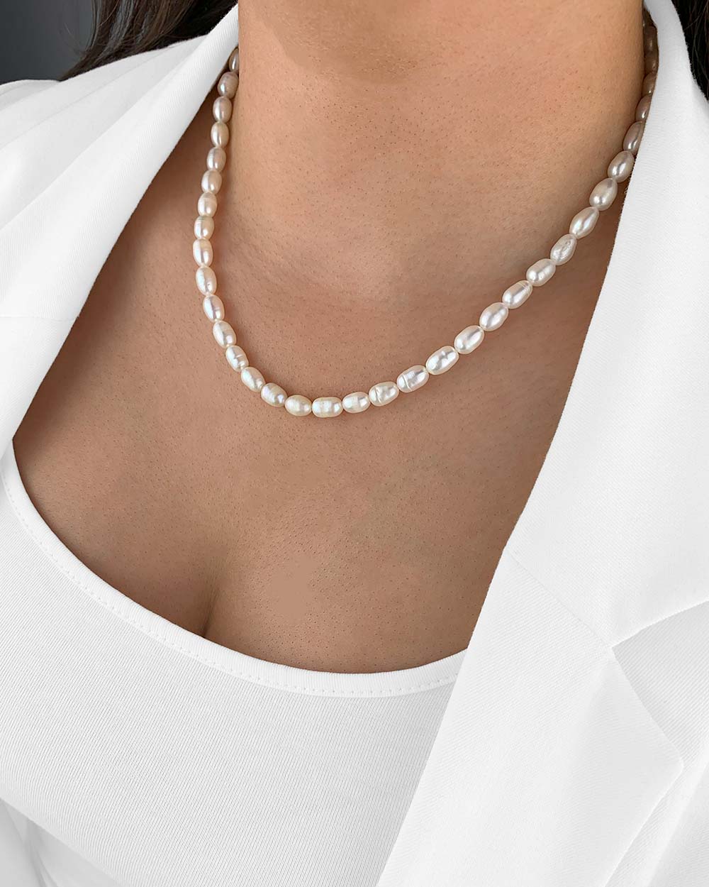 Damen Halskette Silber 925 vergoldet Süßwasserzucht Perlen 'Pearl', klassische Perlenkette weiße Perlen Perlencollier, Collier Süsswasserzuchtperlen