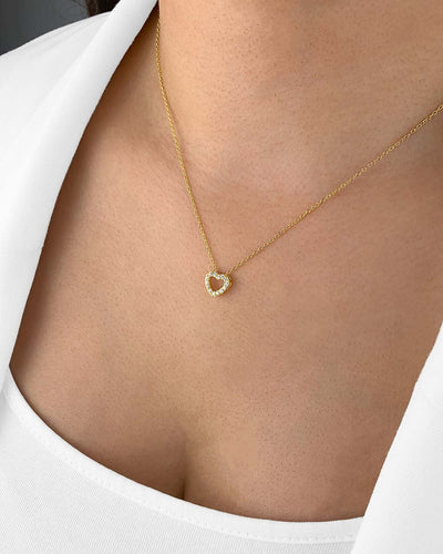 Damen Halskette Silber 925 vergoldet Anhänger Herz Kristalle 'Cordelia', filigrane Silberkette Herzanhänger klein dünne Kette goldene Herzkette