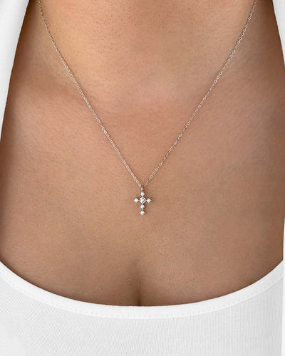 Damen Halskette Silber 925 Anhänger Kreuz Kristall Kreuzkette 'Nina', filigrane Silberkette Kreuzanhänger klein Kristallanhänger Kette DANIEL CLIFFORD