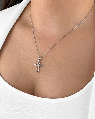 Daniel Clifford Damen Halskette Silber 925 Mary Kette Anhänger Kreuz Pendant Collier Kristall Zirkonia Schmuck Geschenk Frau Freundin Mutter Schwester