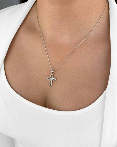 Daniel Clifford Damen Halskette Silber 925 Mary Kette Anhänger Kreuz Pendant Collier Kristall Zirkonia Schmuck Geschenk Frau Freundin Mutter Schwester