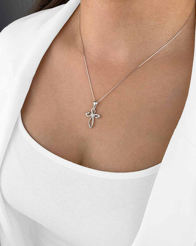 Daniel Clifford Damen Halskette Silber 925 Mary Kette Anhänger Kreuz Pendant Collier Kristall Zirkonia Schmuck Geschenk Frau Freundin Mutter Schwester