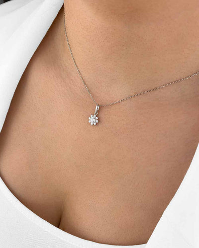 Damen Halskette Silber 925 Anhänger Blume Stern 'Gemma', filigrane Silberkette kleiner Blumenanhänger Kette dünne Blumenkette Steinchen Kristall