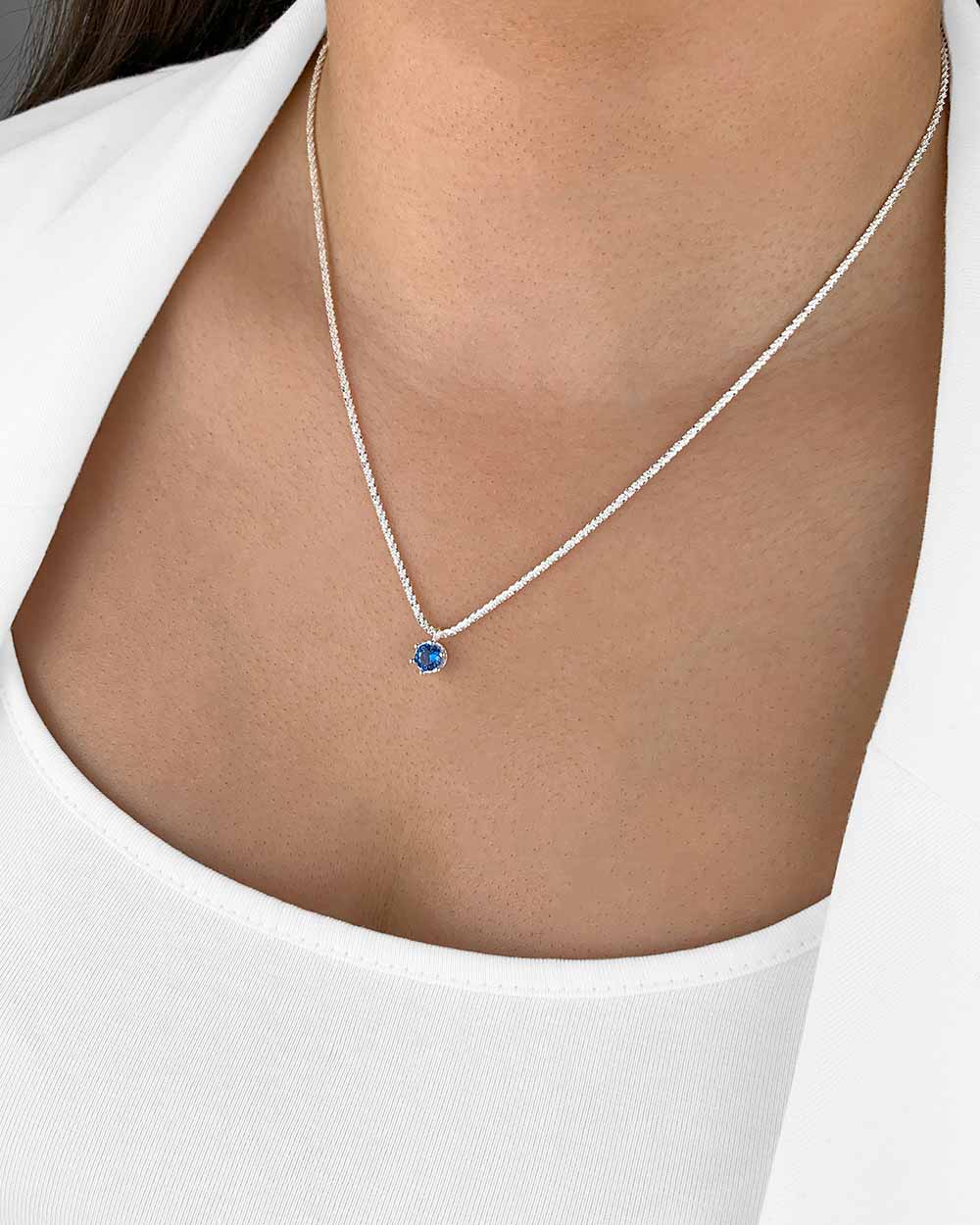 Damen Halskette Silber 925 Anhänger Kristall hellblau 'Sophie' 45cm filigrane Silberkette Kristallanhänger klein Kette dünn Stein blau DANIEL CLIFFORD