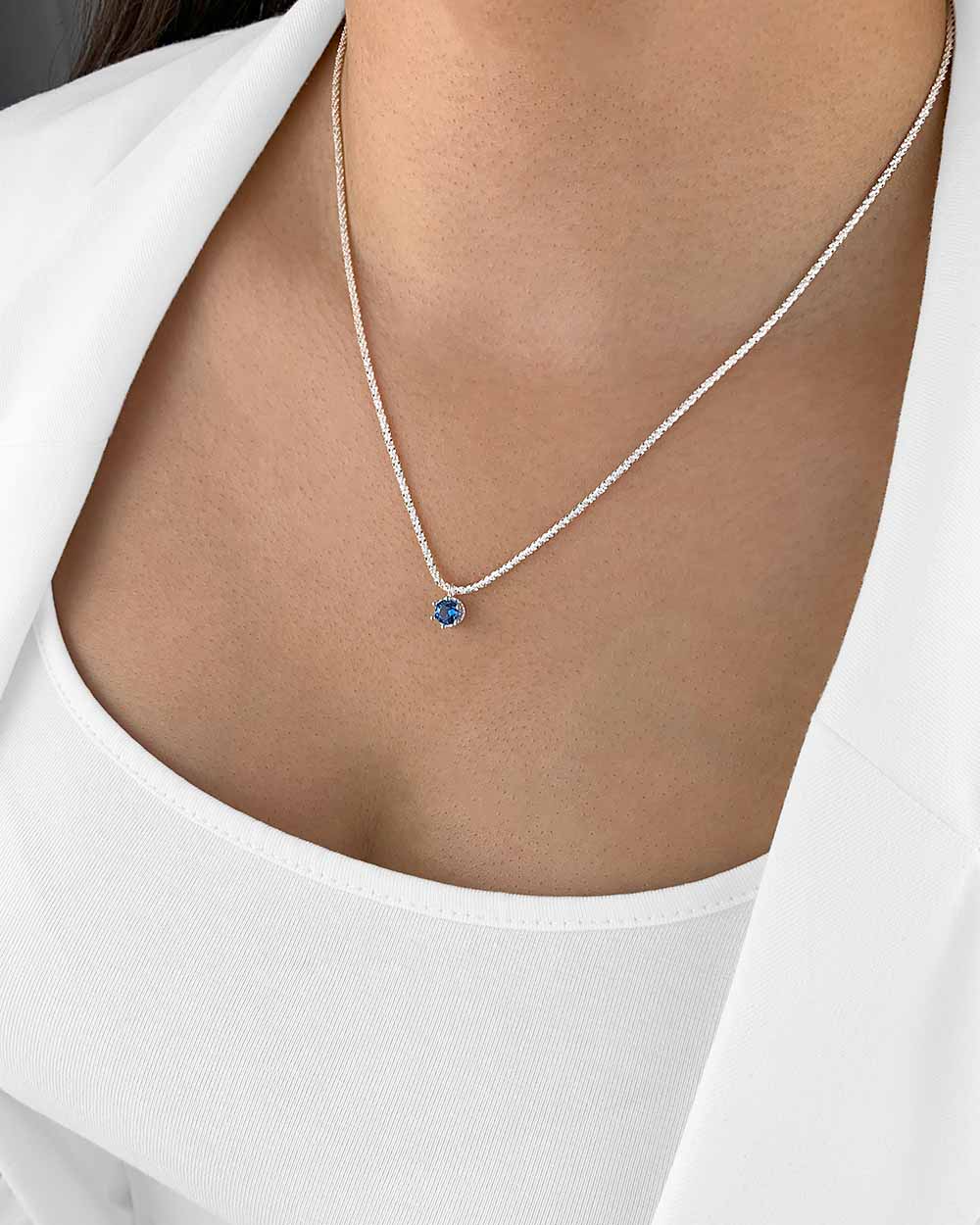 Damen Halskette Silber 925 Anhänger Kristall hellblau 'Sophie' 45cm filigrane Silberkette Kristallanhänger klein Kette dünn Stein blau DANIEL CLIFFORD