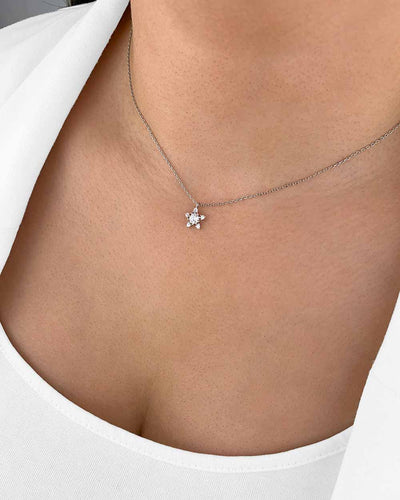 Damen Halskette Silber 925 Anhänger Stern 'Danica', filigrane Silberkette kleiner Sternanhänger Kette dünne Sternenkette Steinchen Zirkonia Kristall