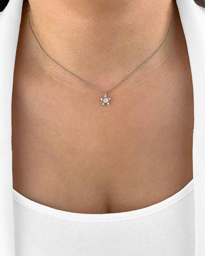 Damen Halskette Silber 925 Anhänger Stern 'Danica', filigrane Silberkette kleiner Sternanhänger Kette dünne Sternenkette Steinchen Zirkonia Kristall