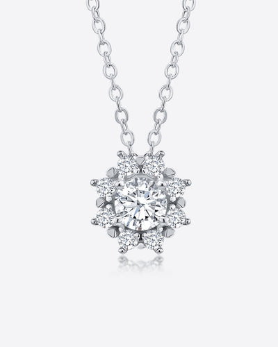 Damen Halskette Silber 925 Anhänger Schneeblume Eisblume 'Yuki', filigrane Silberkette Kristallanhänger klein, dünne Kette Steinchen Zirkonia Kristall