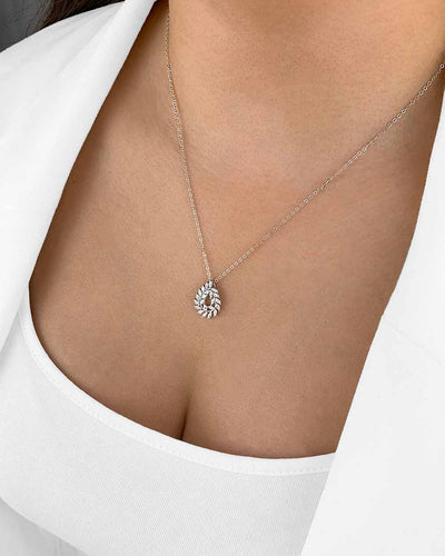 Damen Halskette Silber 925 Anhänger Lorbeer 'Laura' 45cm filigrane Silberkette rhodiniert Kette Kristall Lorbeerzweig Blattanhänger | Daniel Clifford