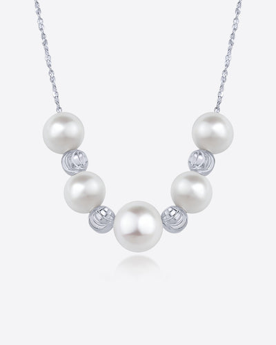 Damen Halskette Silber 925 Süßwasserzucht Perlen weiß 'Maisy', filigrane Silberkette Collier Perlencollier mit Silberkugeln Perlenkette Sterlingsilber
