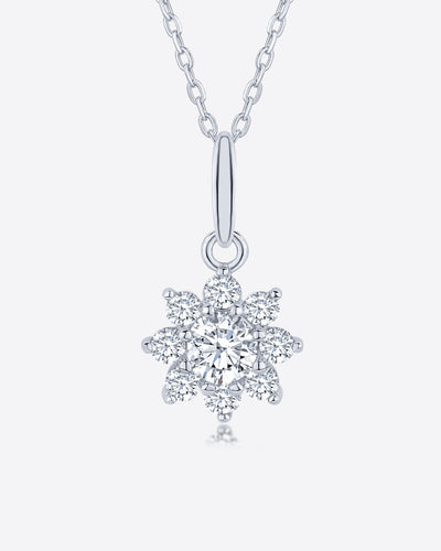 Damen Halskette Silber 925 Anhänger Blume Stern 'Gemma', filigrane Silberkette kleiner Blumenanhänger Kette dünne Blumenkette Steinchen Kristall